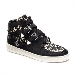 Michael Kors Robin High Top Calf Hair Black White Sneakers Women US 10M